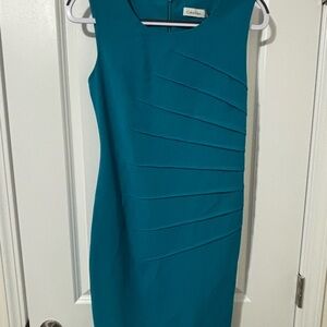Calvin Klein Teal Pleated Sheath Midi Dress